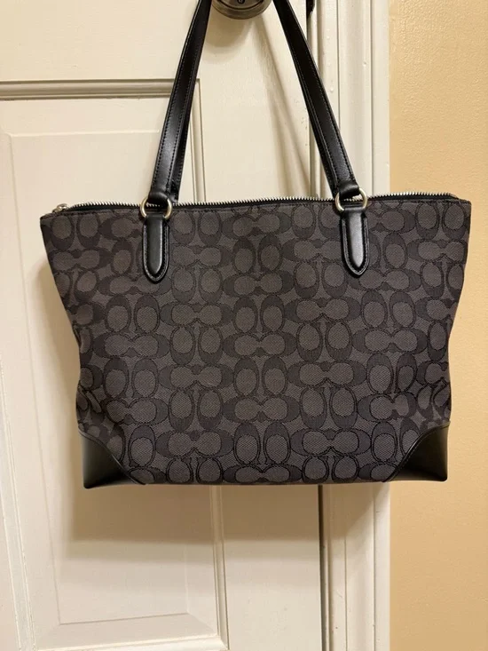 Coach Black/Charcoal Signature Tote with Leather Trim - Picture 5 of 11